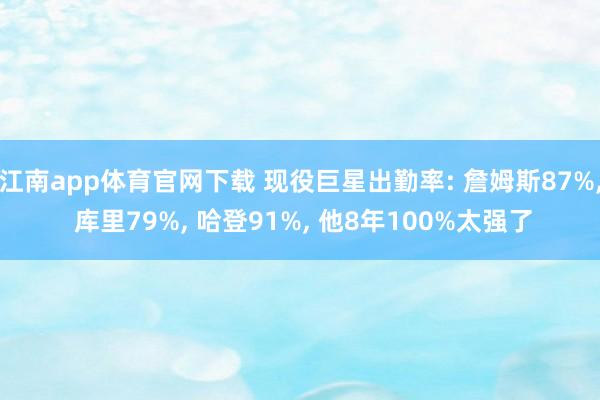 江南app体育官网下载 现役巨星出勤率: 詹姆斯87%， 库里79%， 哈登91%， 他8年100%太强了