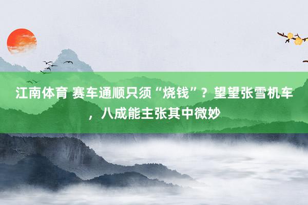 江南体育 赛车通顺只须“烧钱”？望望张雪机车，八成能主张其中微妙