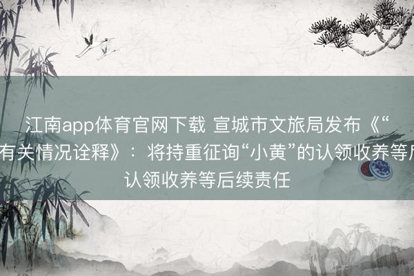 江南app体育官网下载 宣城市文旅局发布《“黄站长”有关情况诠释》：将持重征询“小黄”的认领收养等后续责任