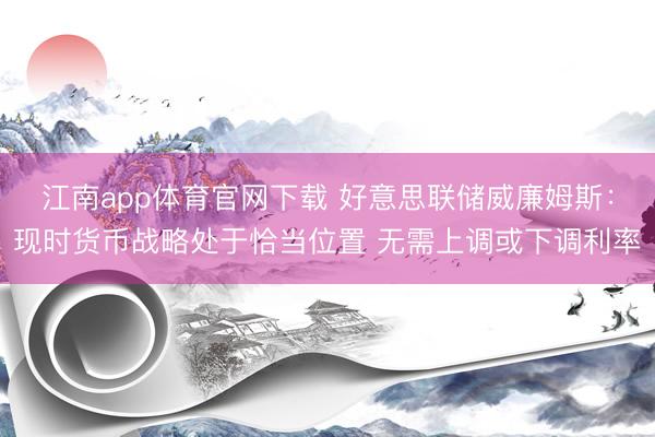 江南app体育官网下载 好意思联储威廉姆斯:现时货币战略处于恰当位置 无需上调或下调利率
