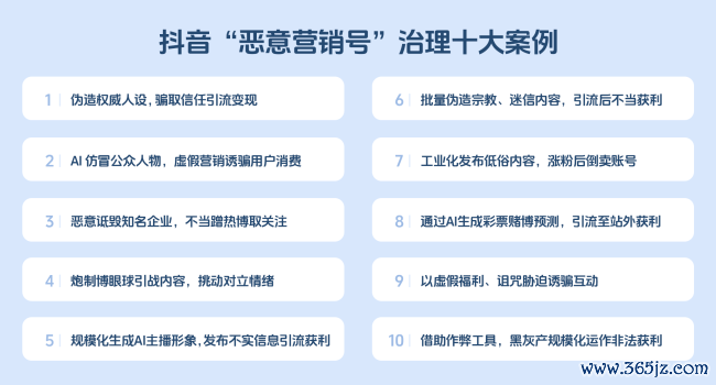(抖音公布“坏心营销号”治理十大案例。议论案例触及以上典型违法表象)